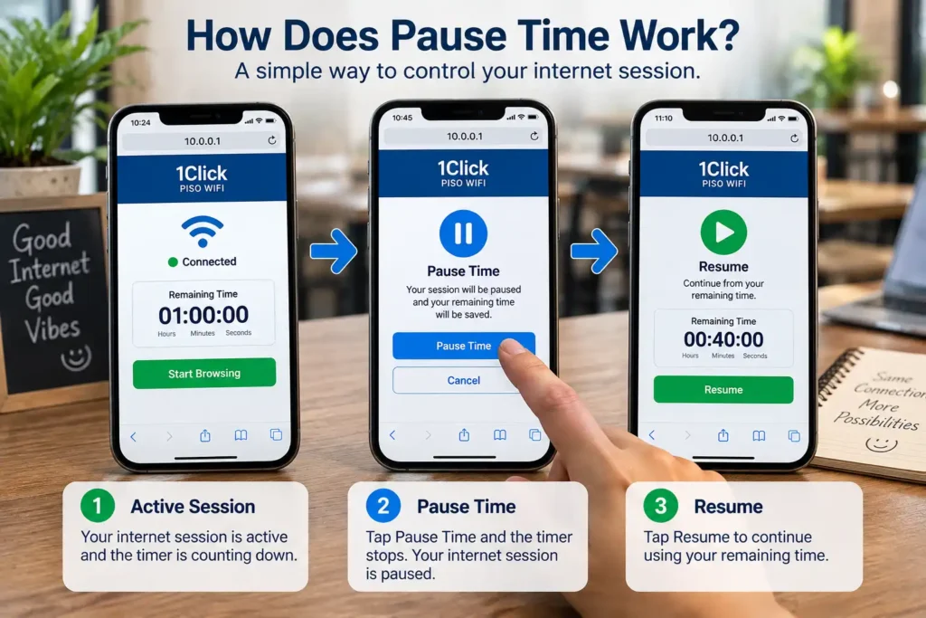 1Click Piso Wifi Pause Time Work?